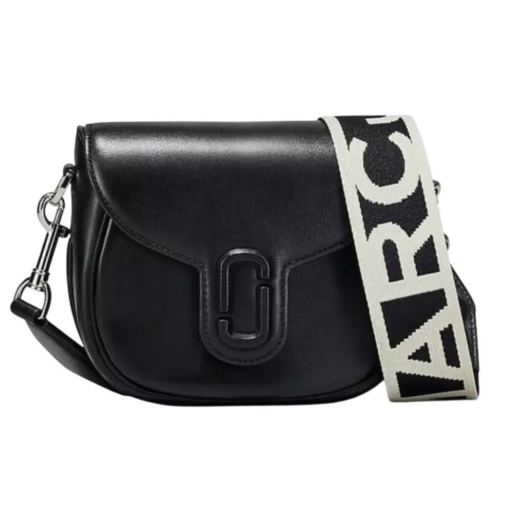 NEW W/ DUSTABG Marc Jacobs The Covered J Marc Saddle Bag Crossbody Black Leather - Picture 1 of 9